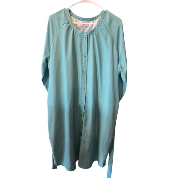 J.Peterman Shirt Dress Sea Green Button Front XL Womens Knee Length Date Coastal - Picture 3 of 6